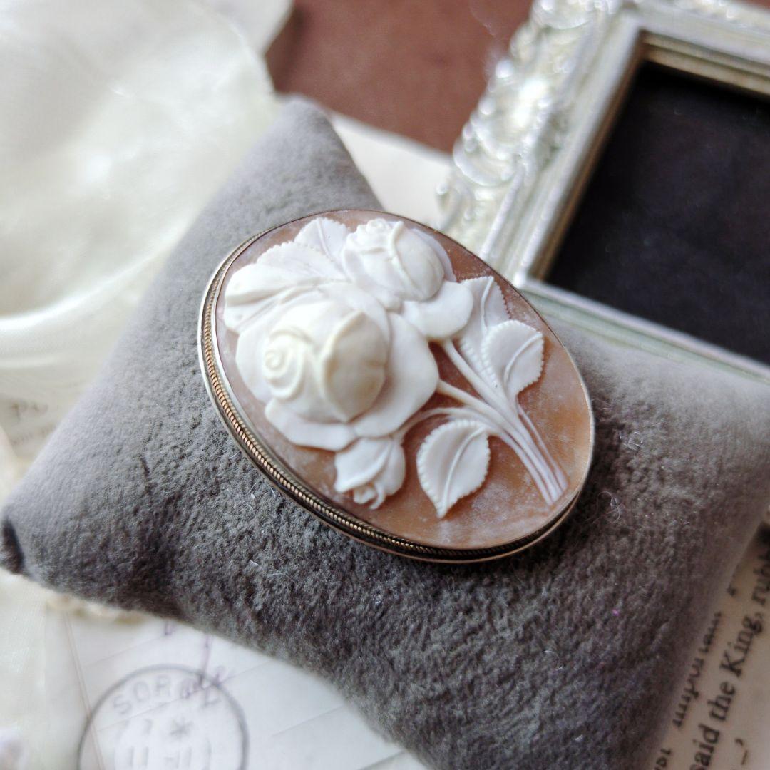 ITALY SILVER900 シェルカメオ ローズ ブローチ ペンダント 薔薇