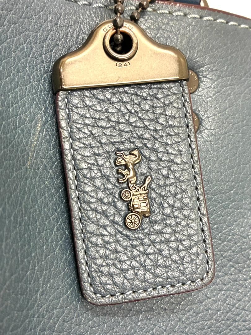 H7-196 コーチ レザー ビジネスバッグ ブルー 11104 (使用感あり)