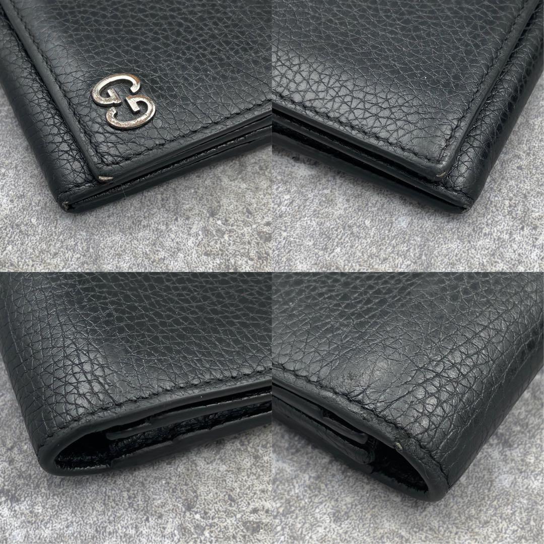 【美品】GUCCI グッチ　長財布　レザー　黒　ブラック　シボ革　折り財布