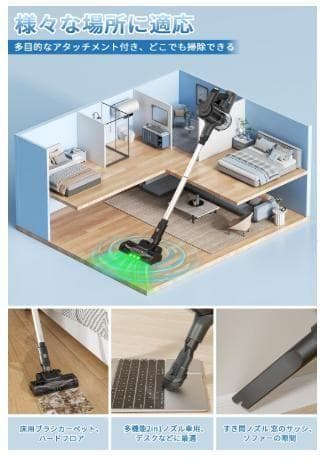 コードレス掃除機 強力吸引55000Pa 軽量 自立式 55分稼働 LED 静音