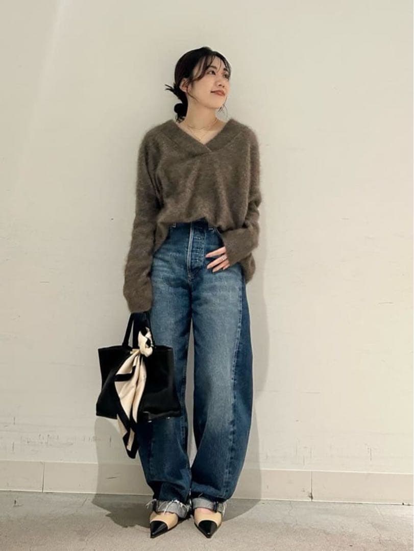 noble ノーブル　ファーニットVネックプルオーバー　ブラウン