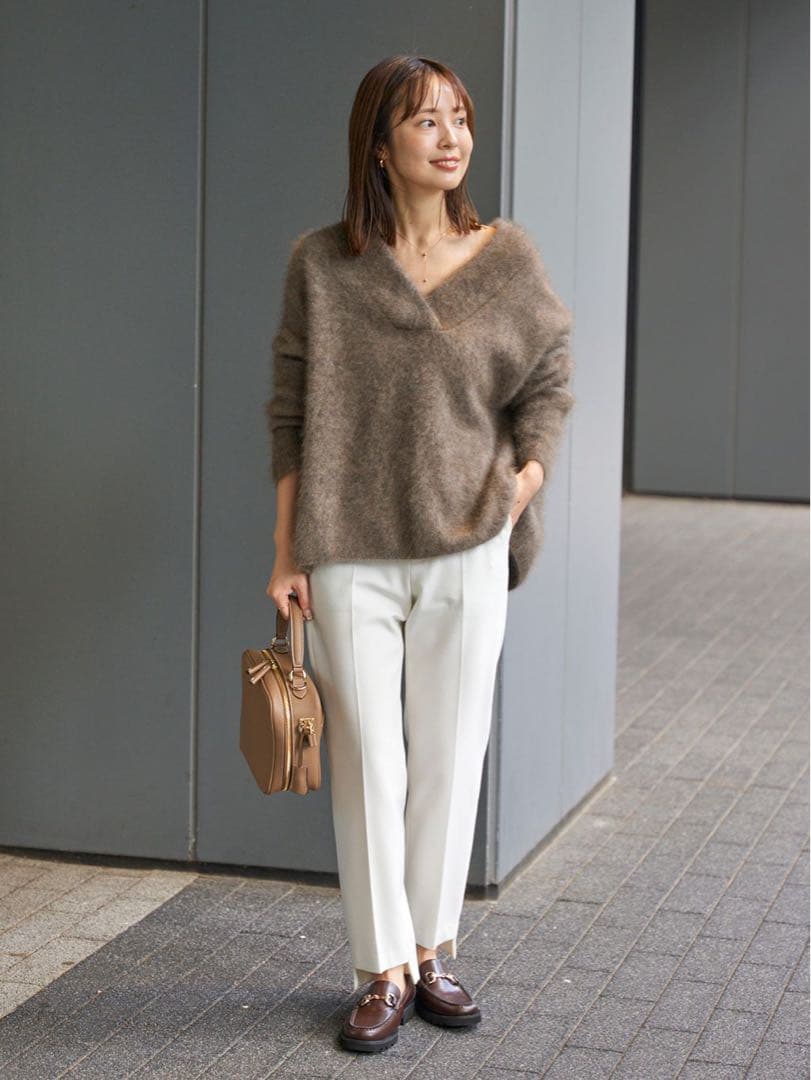 noble ノーブル　ファーニットVネックプルオーバー　ブラウン