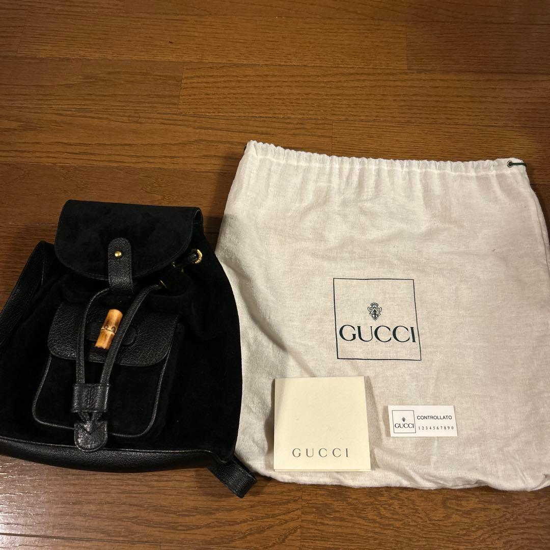 GUCCI bamboo スエード・レザーリュック