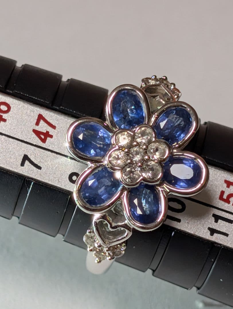 青色花デザイン ーリング＋ペンダントトップ