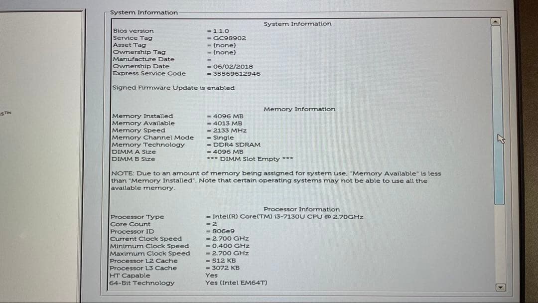 Dell Inspiron P87G i3 4GB SSD256GB ジャンク