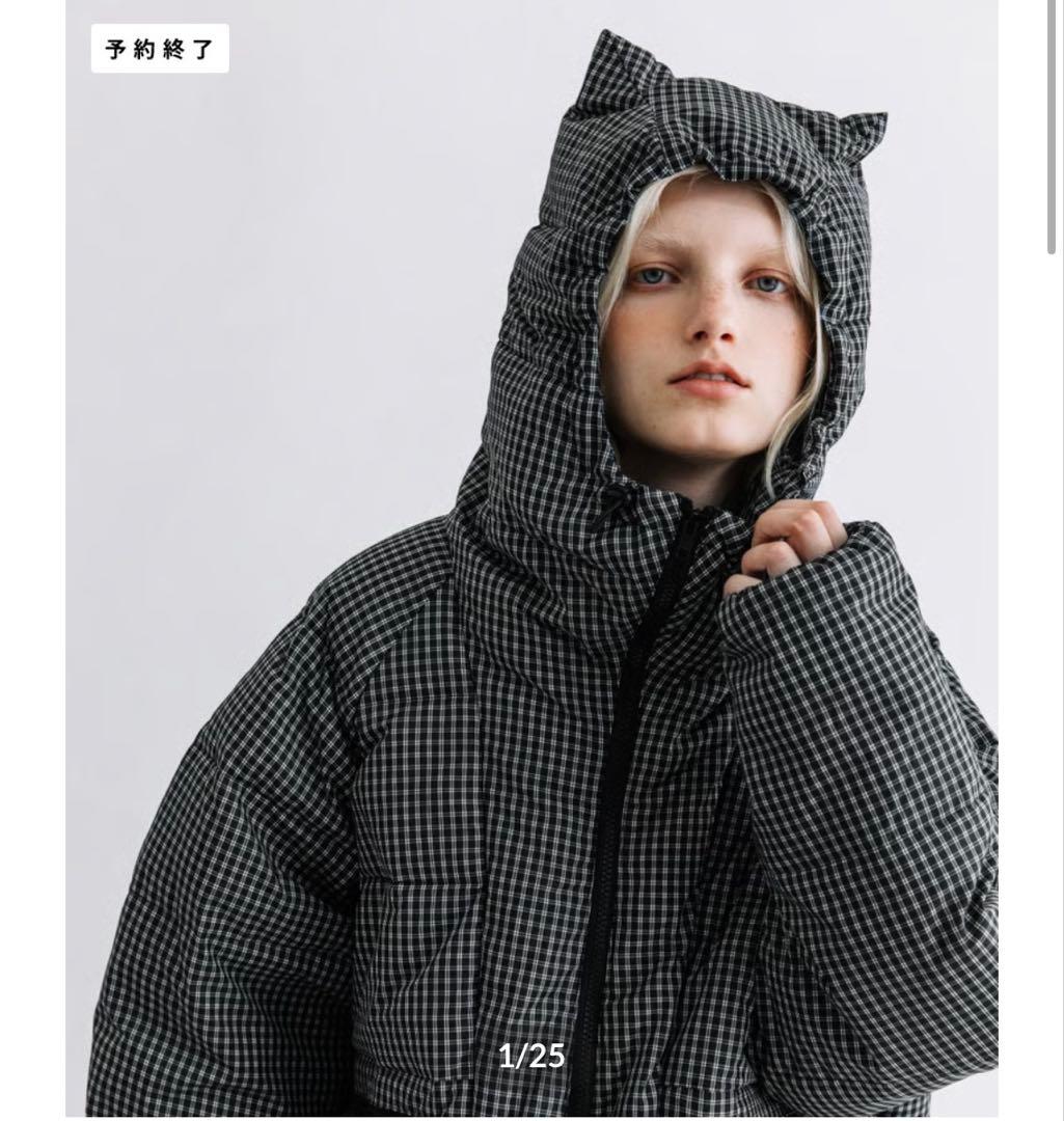 WCJ 猫耳　ダウンジャケット　チェック柄