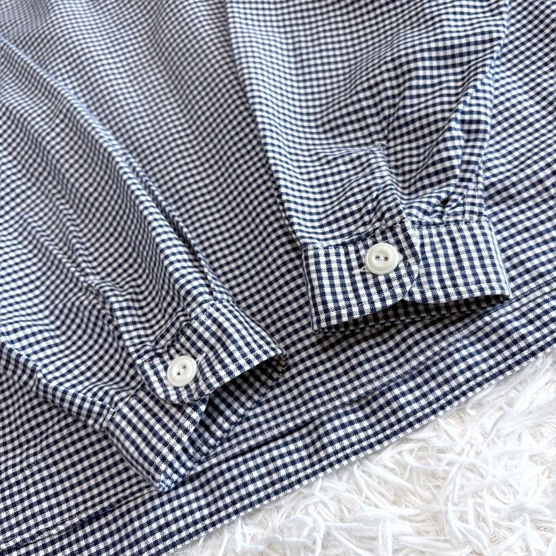 極美品 ダントン プルオーバー 長袖シャツ 丸襟 ギンガムチェック ネイビー×白