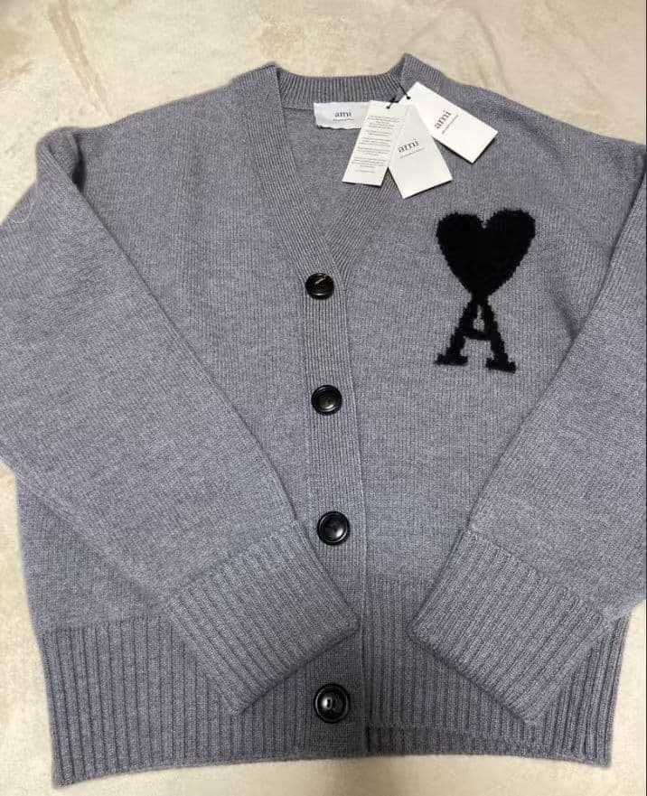 AMI PARIS グレー カーディガン ハート刺繍 男女兼用 M