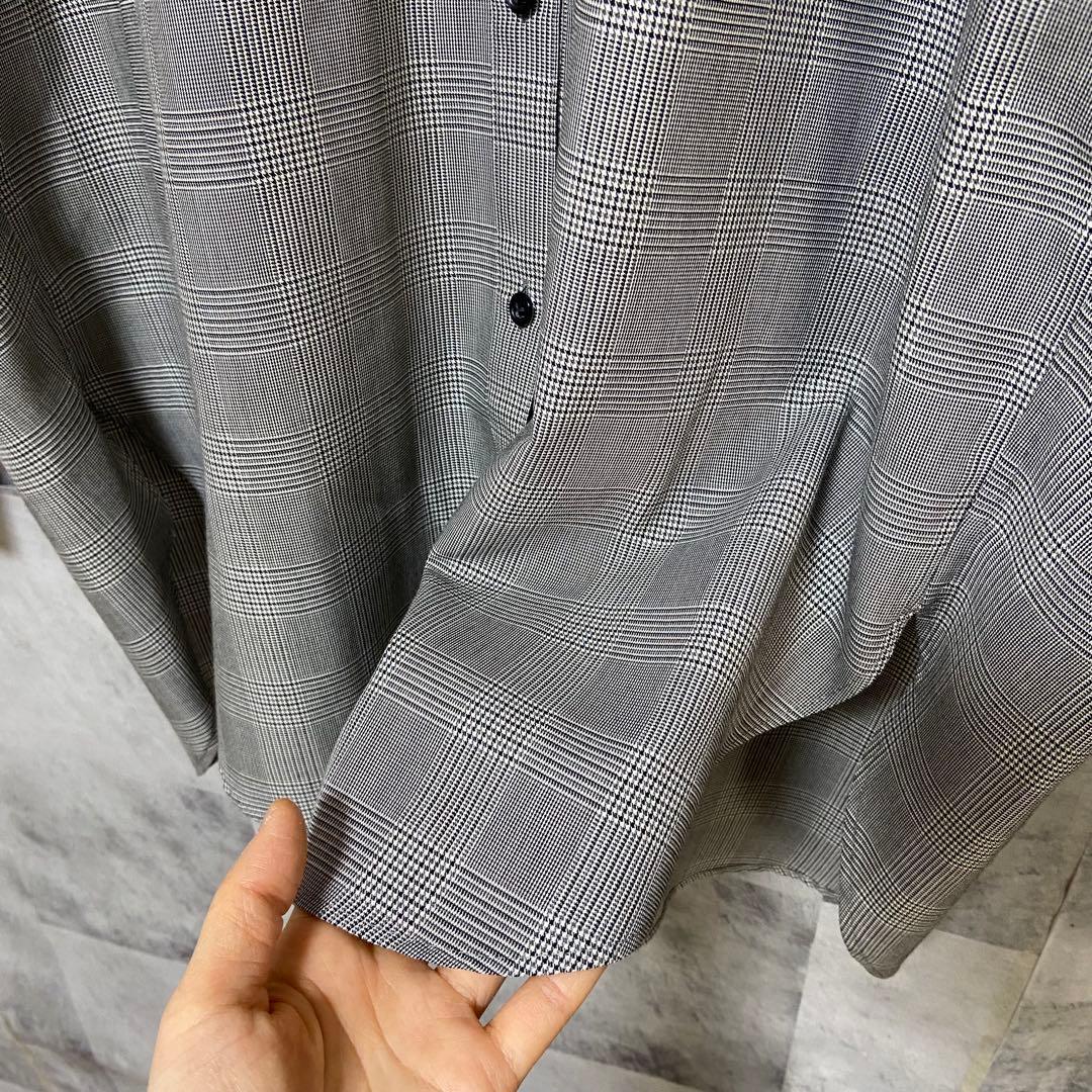 【OHGA】オーバーサイズリボンボウタイブラウス チェック柄 FREE グレー