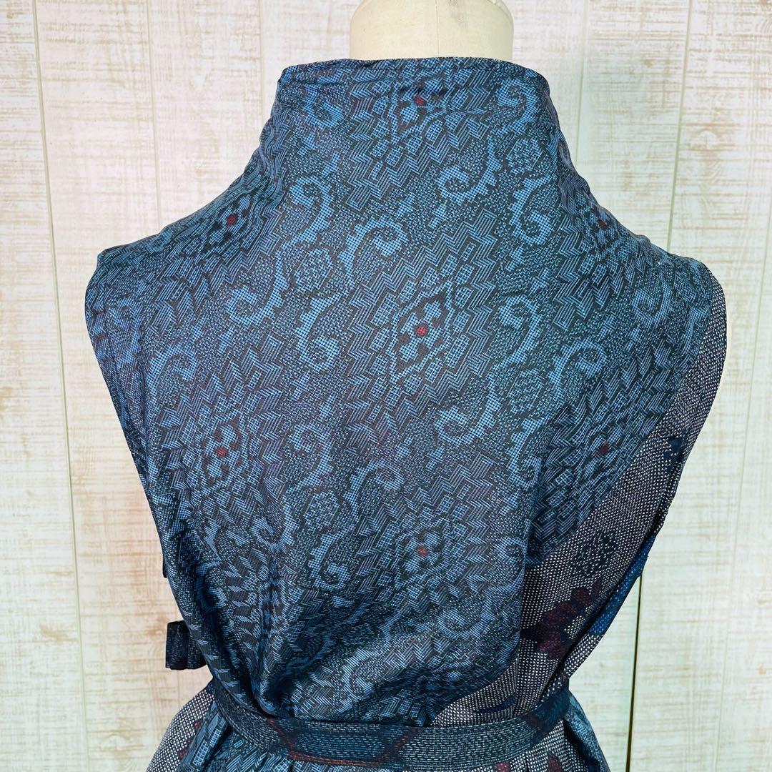 着物リメイク＊数種類の正絹大島紬で立ち襟＆テントラインワンピースＭ〜Ｌ