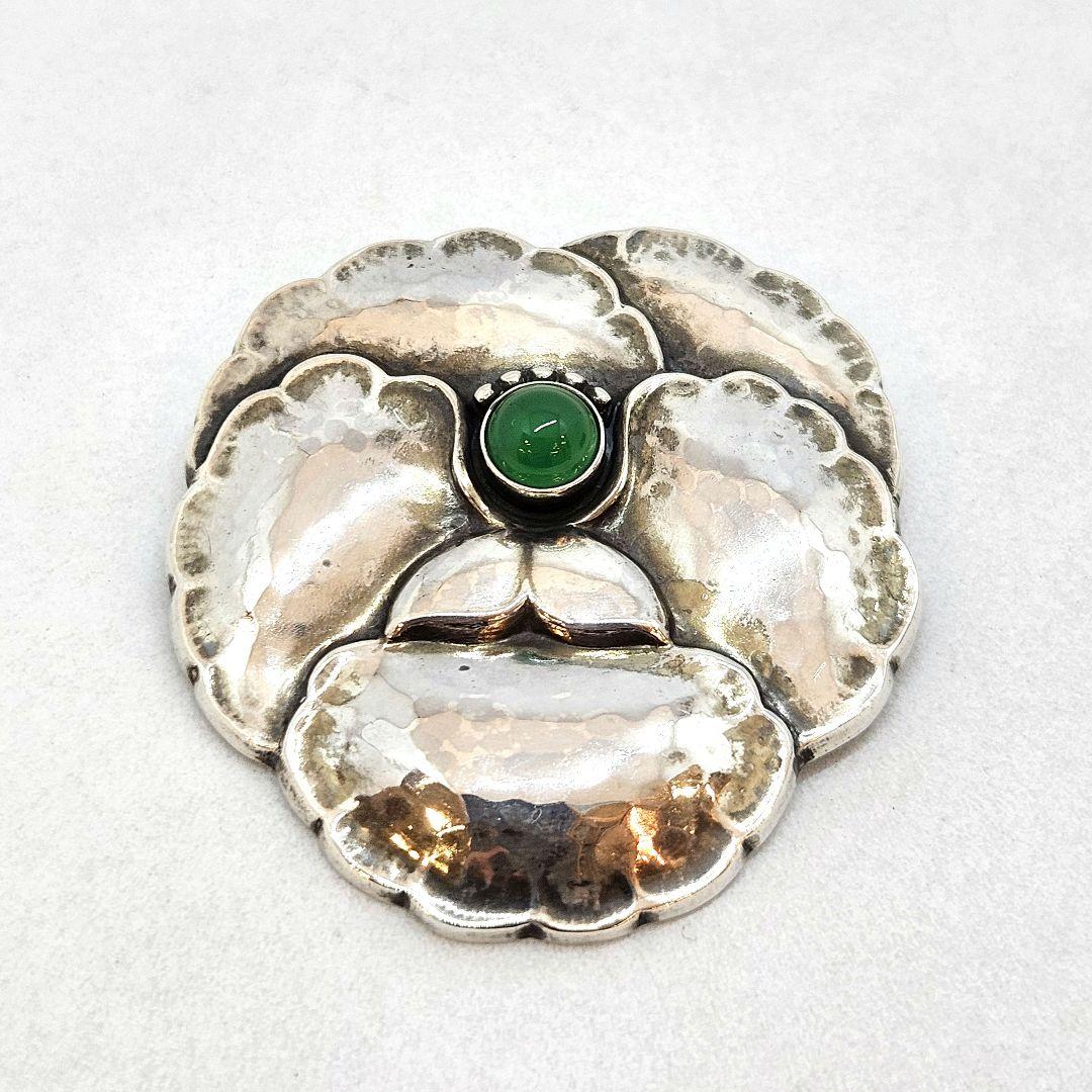 ジョージジェンセン ブローチ パンジー グリーンアゲイト ヴィオラ