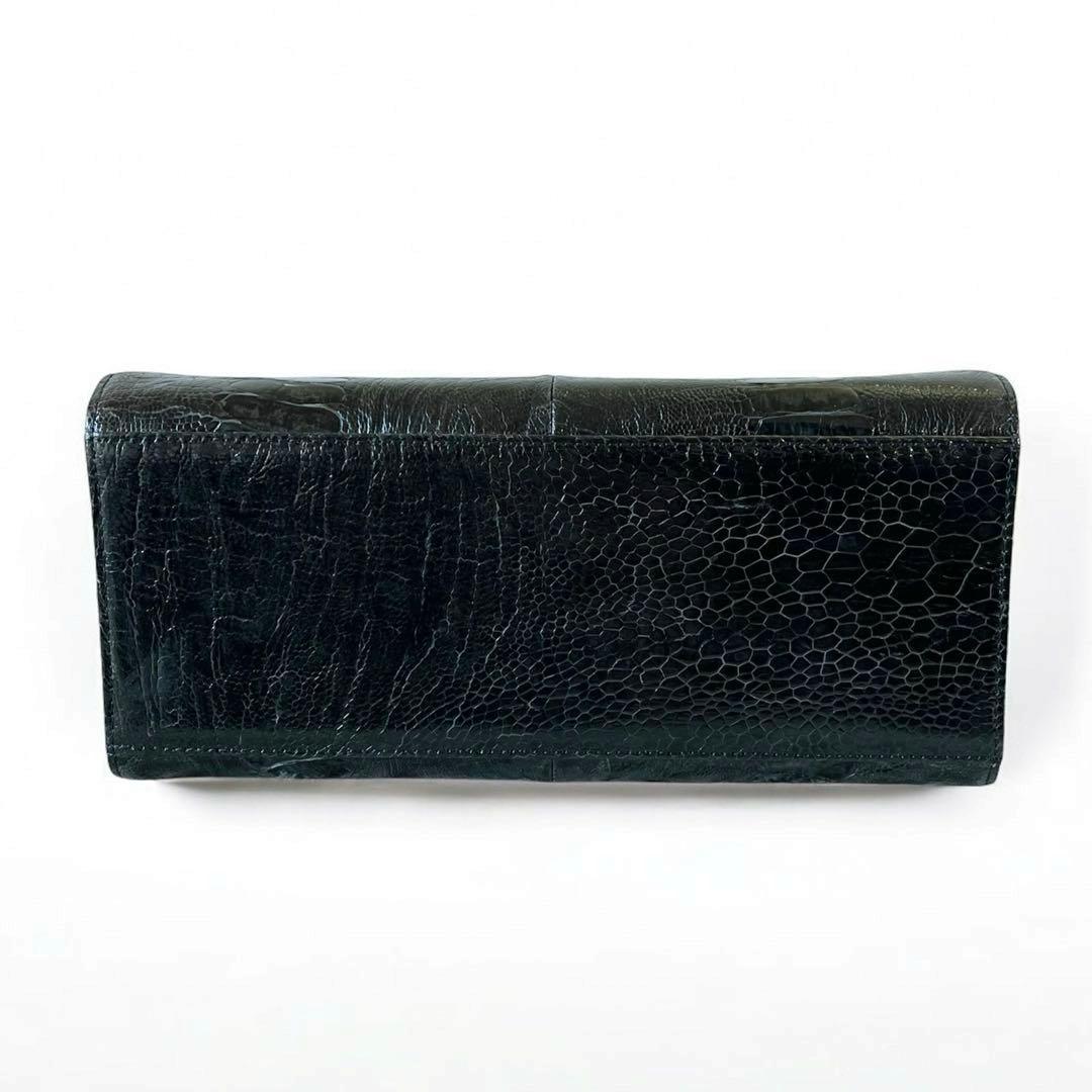 希少カラー オーストリッチ オーストレッグ シャイニング加工 ハンドバッグ 深緑