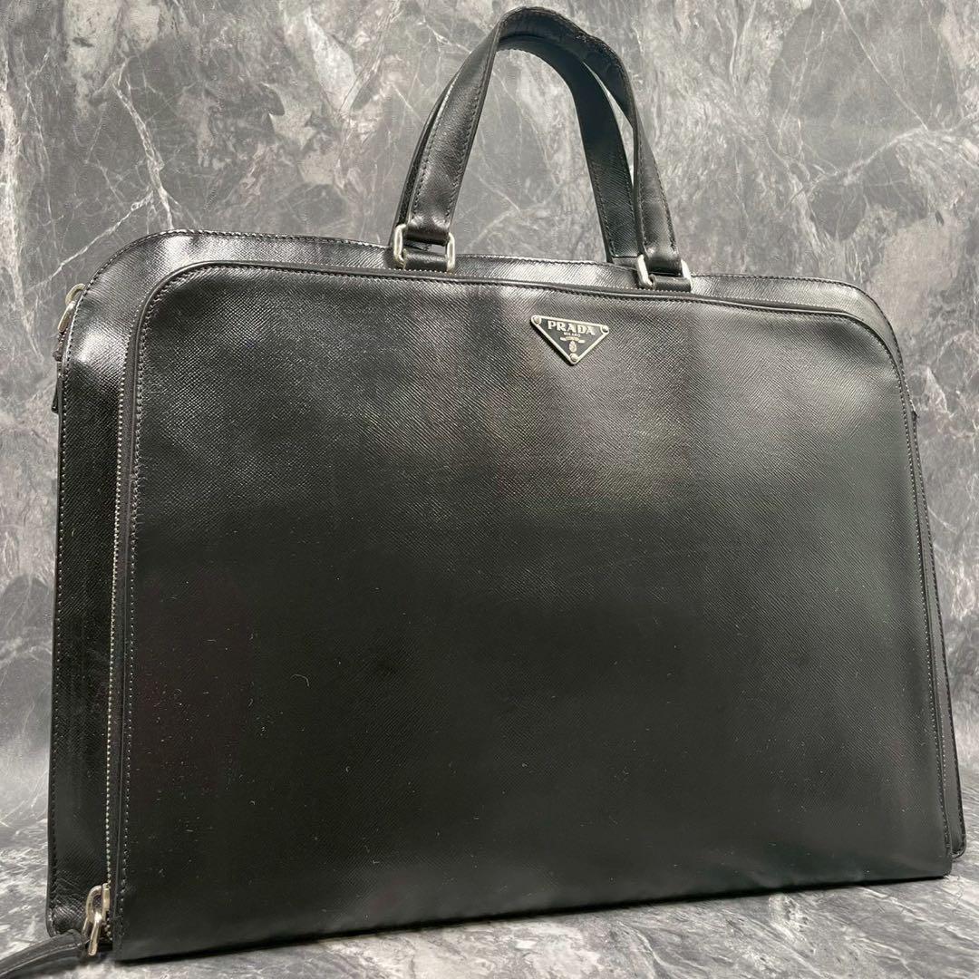 【良品】PRADA プラダ　ブリーフケース　サフィアーノレザー　ブラック　メンズ