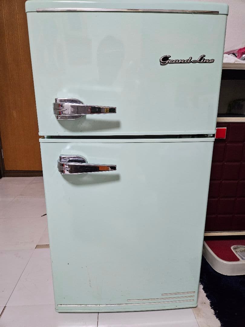 冷蔵庫　レトロ　grand line　電化製品　冷凍庫　２ドア　ライムグリーン