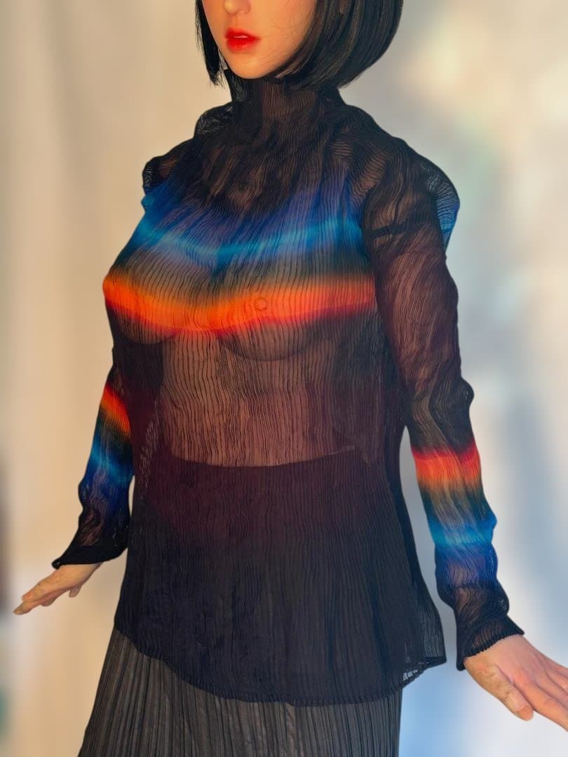 ISSEY MIYAKE ボーダー入り プリーツ ハイネック