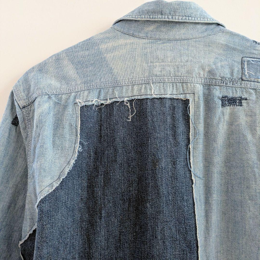 【希少】ダブルアールエル RRL カスタムシャンブレーシャツ　ダメージ デニム