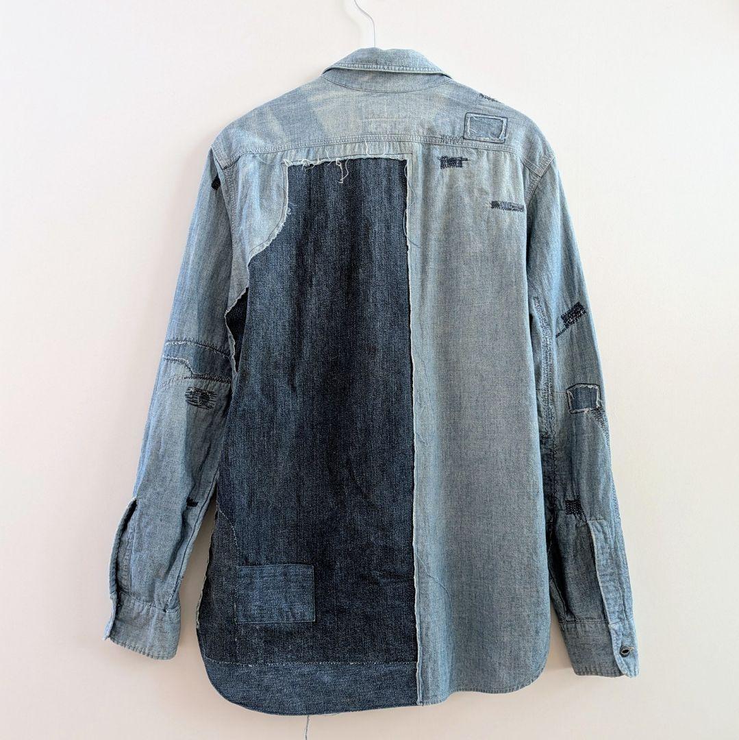 【希少】ダブルアールエル RRL カスタムシャンブレーシャツ　ダメージ デニム