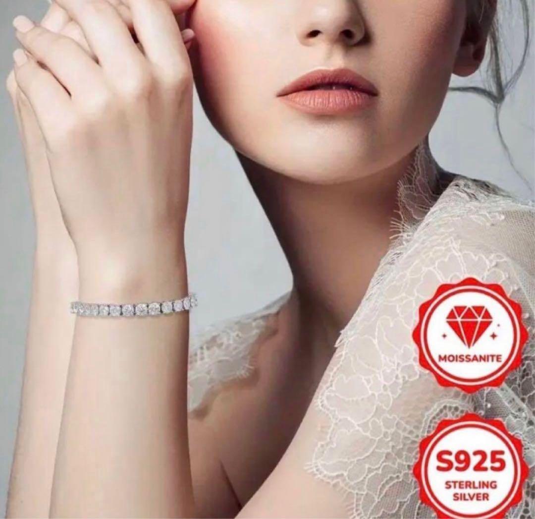 【話題独占】10ctモアサナイト×S925 テニスチェーンブレスレット／証明書付