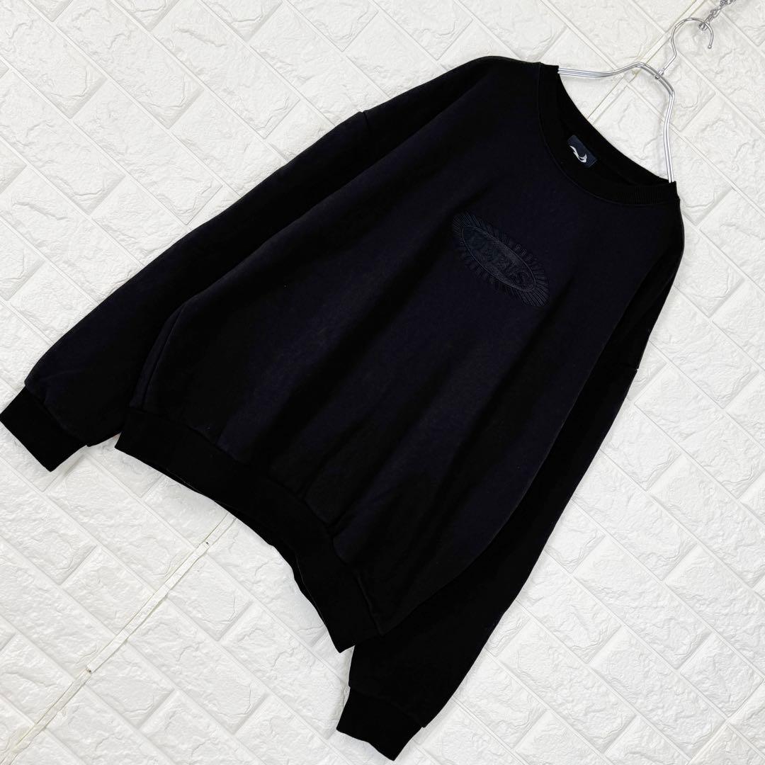 フィールズ【L】黒 長袖スウェット 上杉柊平 ロゴ刺繍 厚手 微ストレッチ 秋冬
