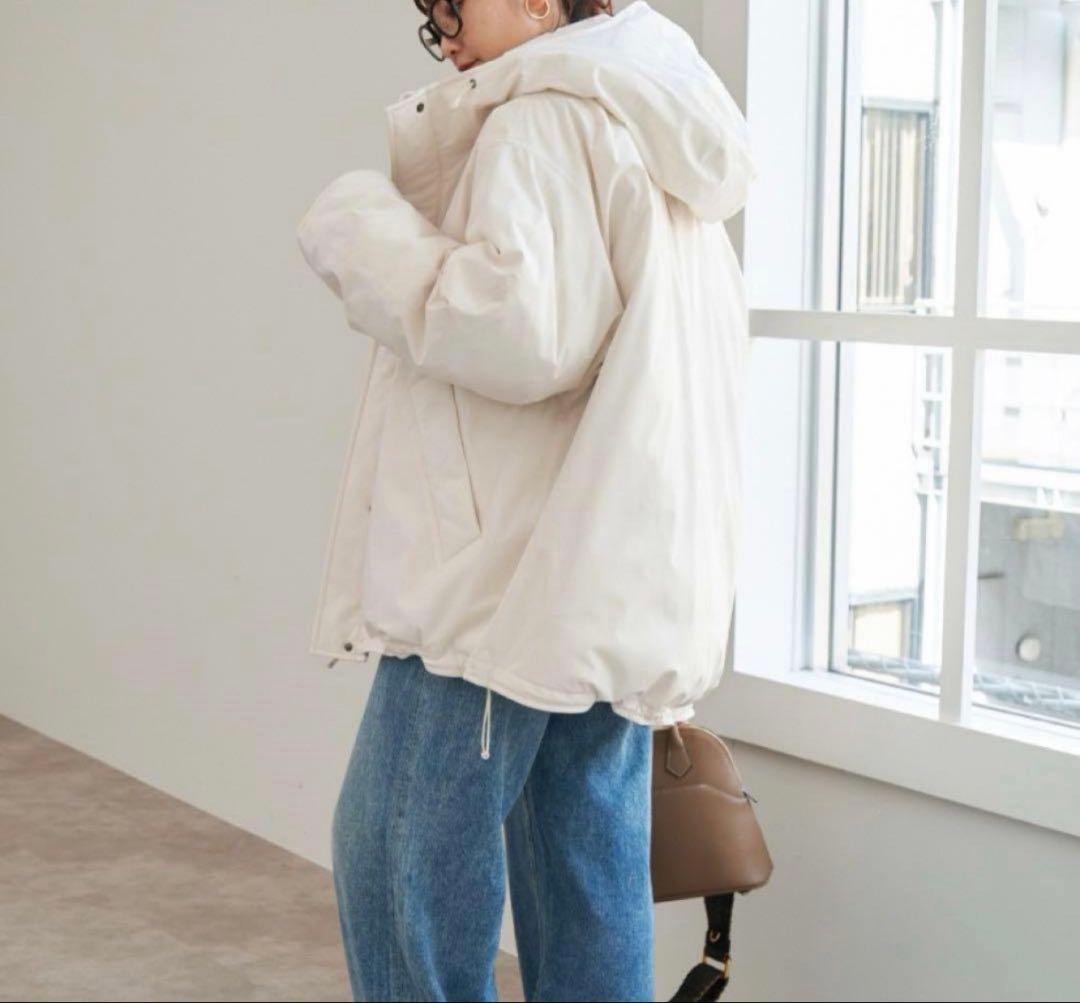 Spick & Span 撥水フーデッドダウンハーフコート ホワイト