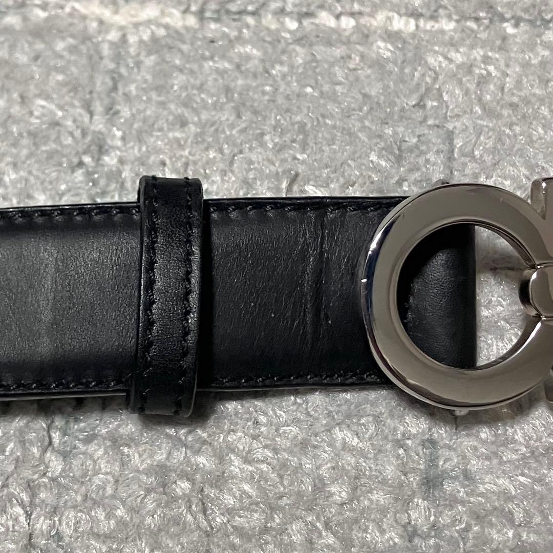 フェラガモ［ガンチーニ］ベルト　シルバー金具　ブラック　レザー　レディース