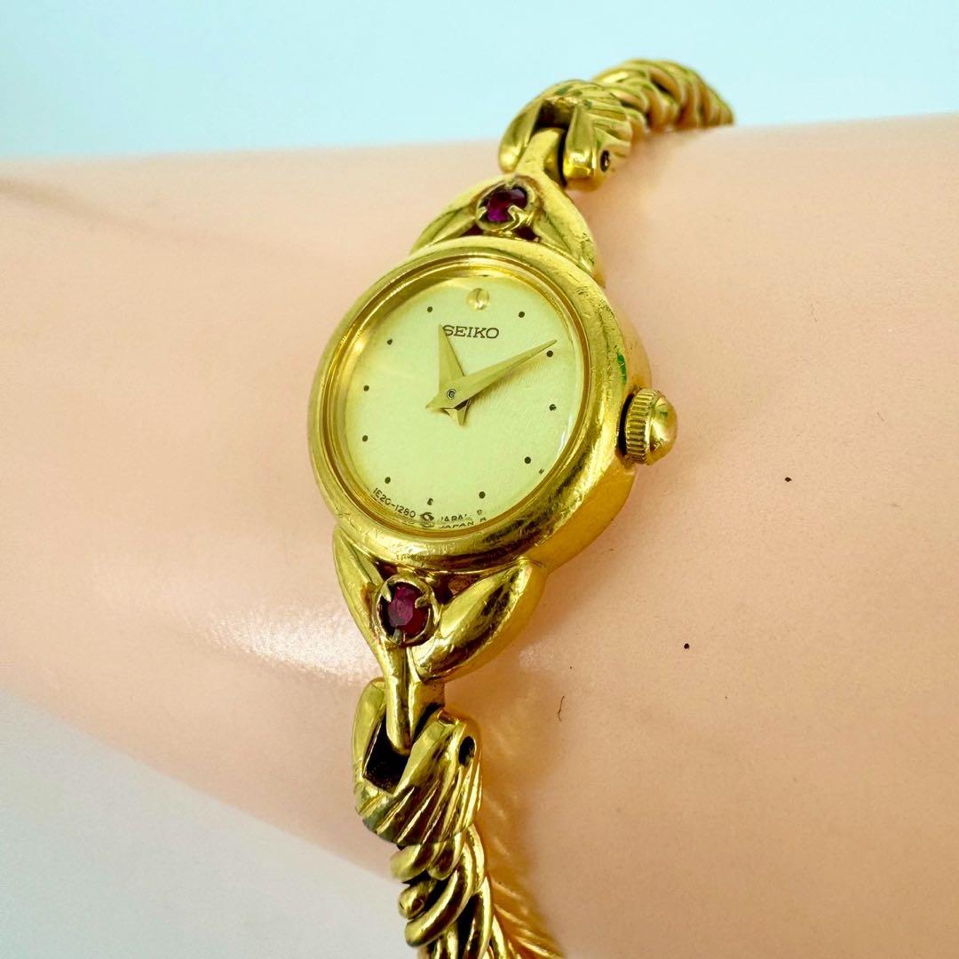 【新品電池】SEIKO ゴールド レディース 腕時計　カラーストーン　クォーツ