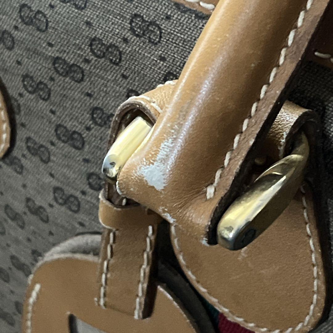 オールドグッチ　マイクロGG ボストンバッグ　シェリーライン　ブラウン　PVC
