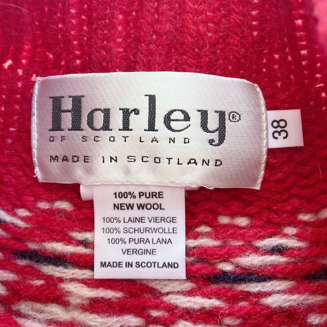 美品　Harley of Scotland ハイネックノルディックニット　赤系