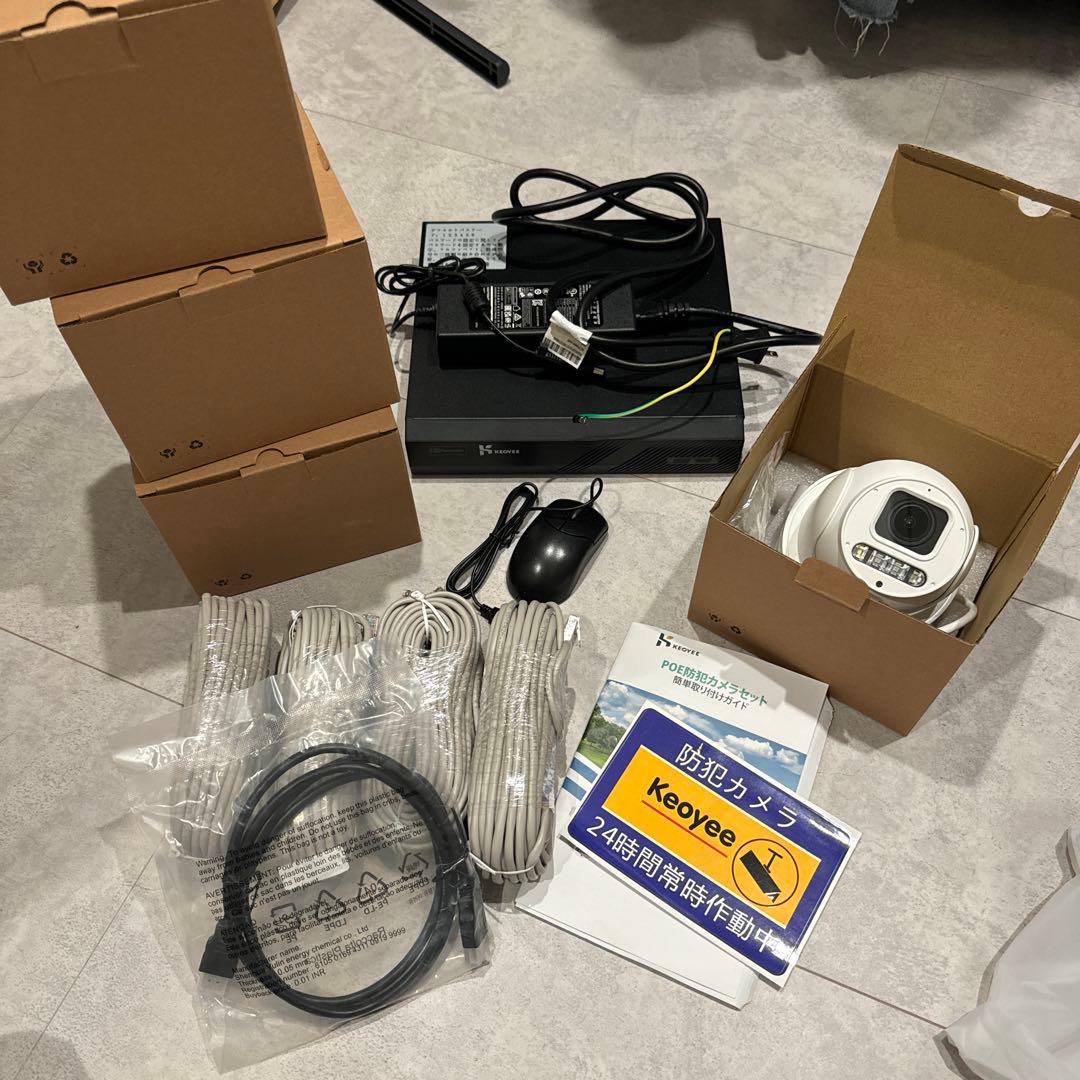 【800万画素】POE有線4K 監視カメラ4台　HDDセット360°全方位