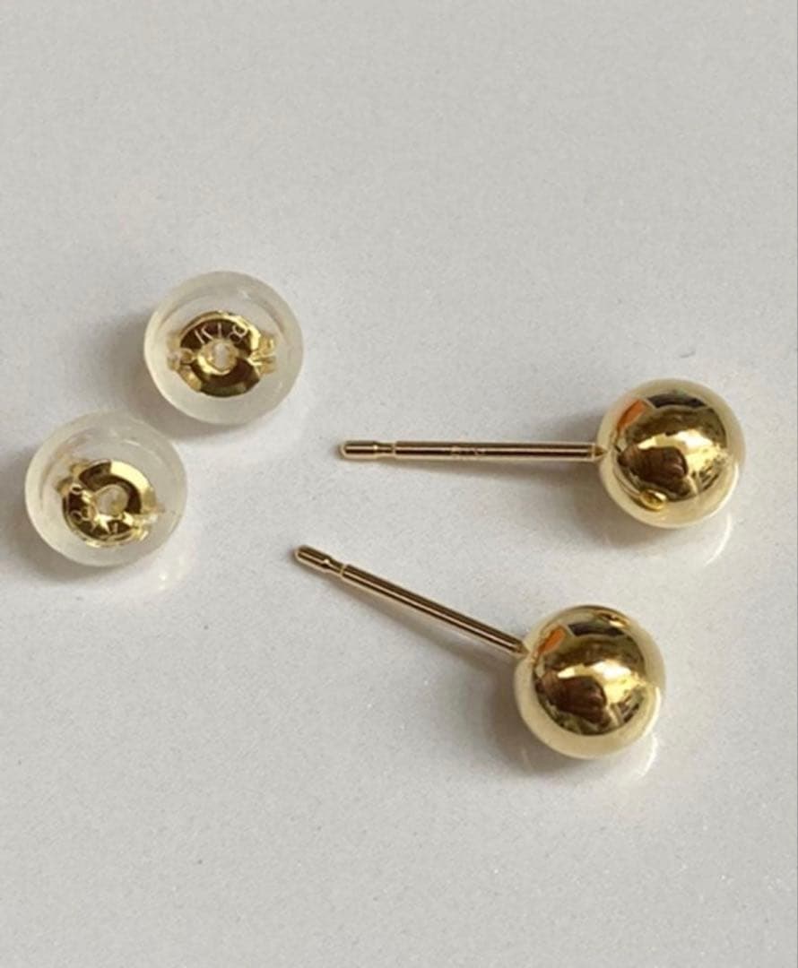 【エリナル】18K ゴールドボールピアス クリアバック付き