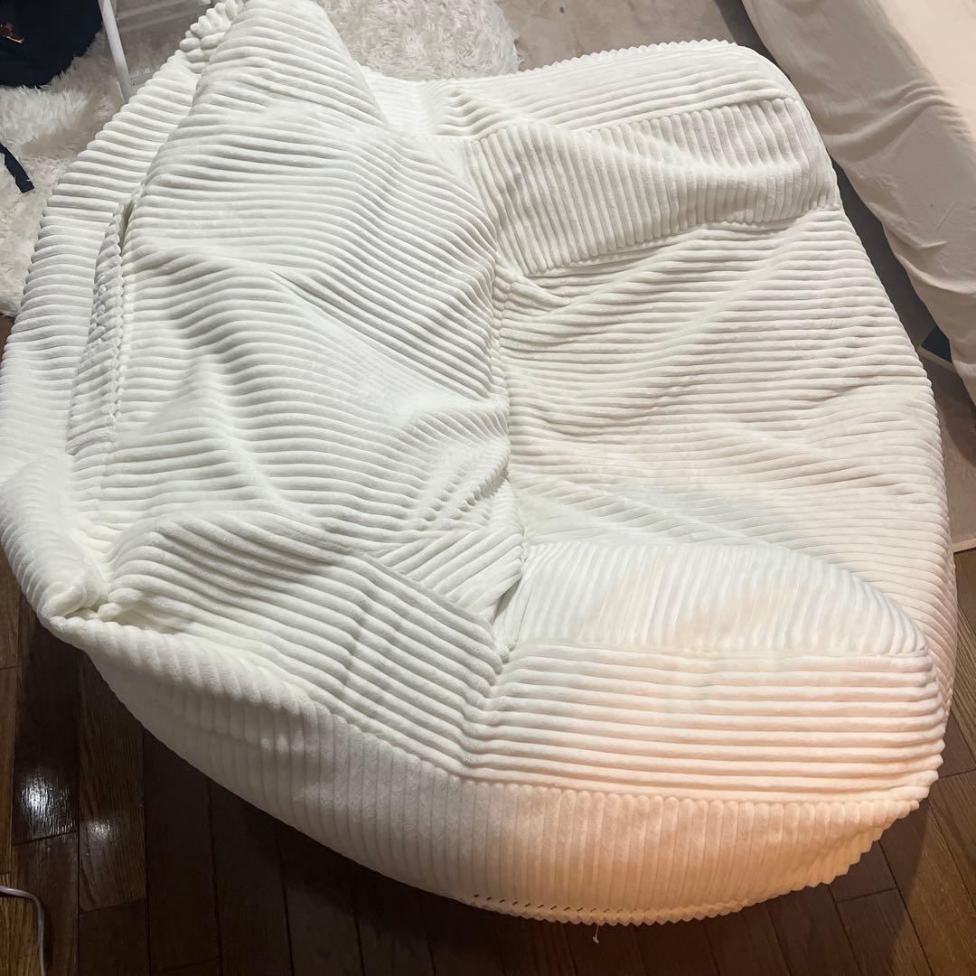 LOOSY 1人掛けビーズソファ　ホワイト コーデュロイ ビーズクッション