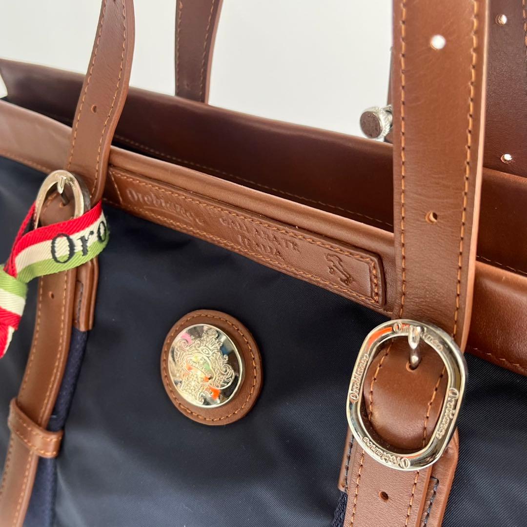 ✨未使用保管✨　Orobianco 　レザー　ナイロン　ビジネスバッグ　ネイビー