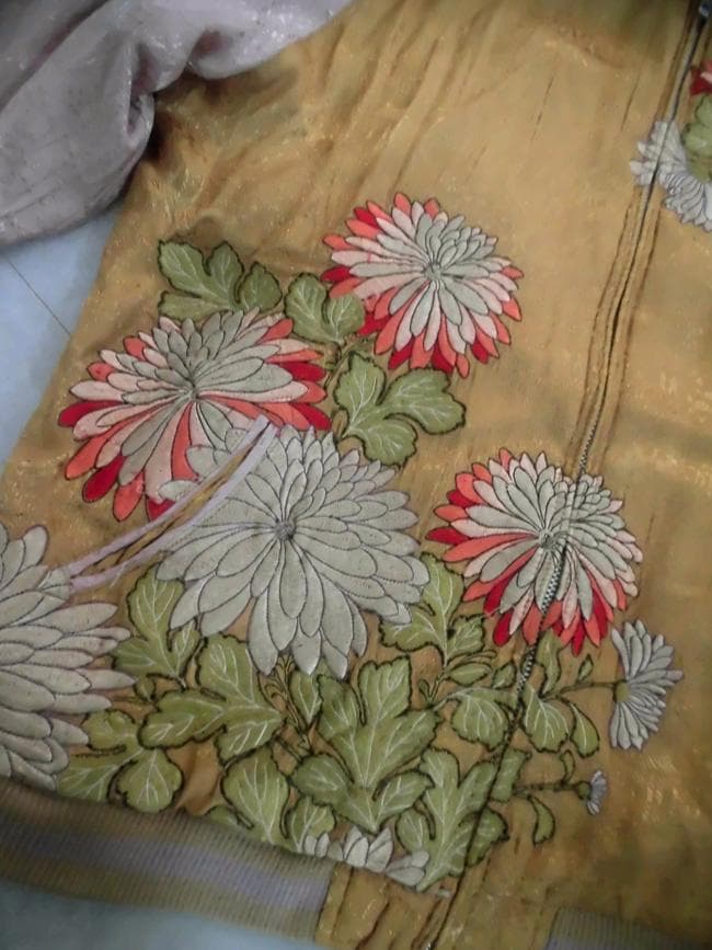 花旅楽団 スクリプト 七福神 刺繍 リバーシブル スカジャン XL 菊 和柄