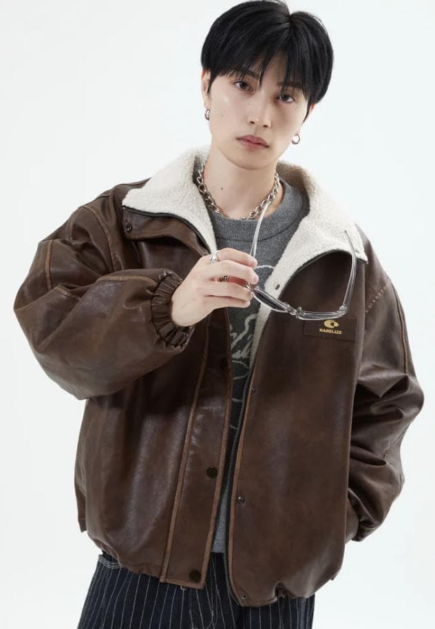 【SALE】L2084リバーシブルPUレザージャケットM（brown）地底人