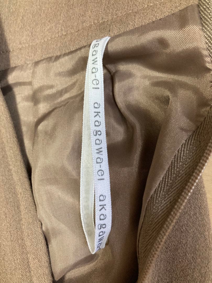 赤川英　パンツスーツ　ブラウン　リボンタイ　ウエストリボン　日本製