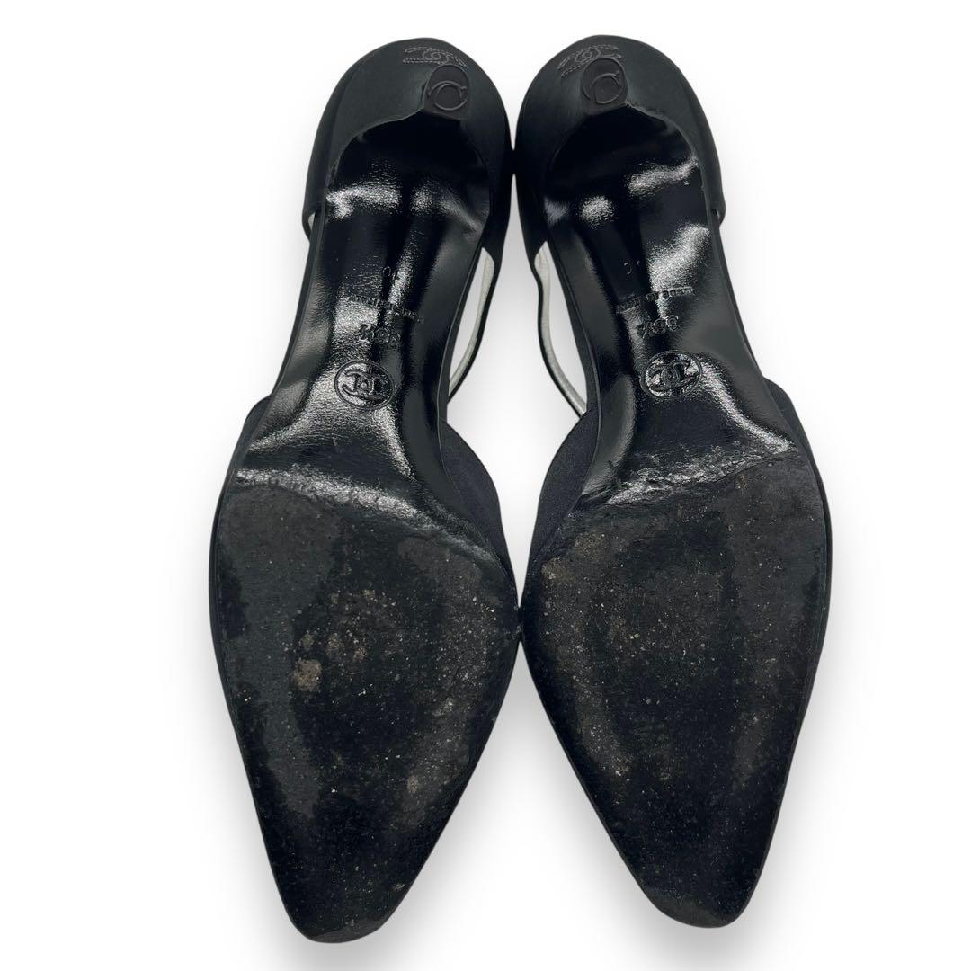 美品■シャネル　サテン地　パンプス　ブラック　ココマーク　アンクルストラップ