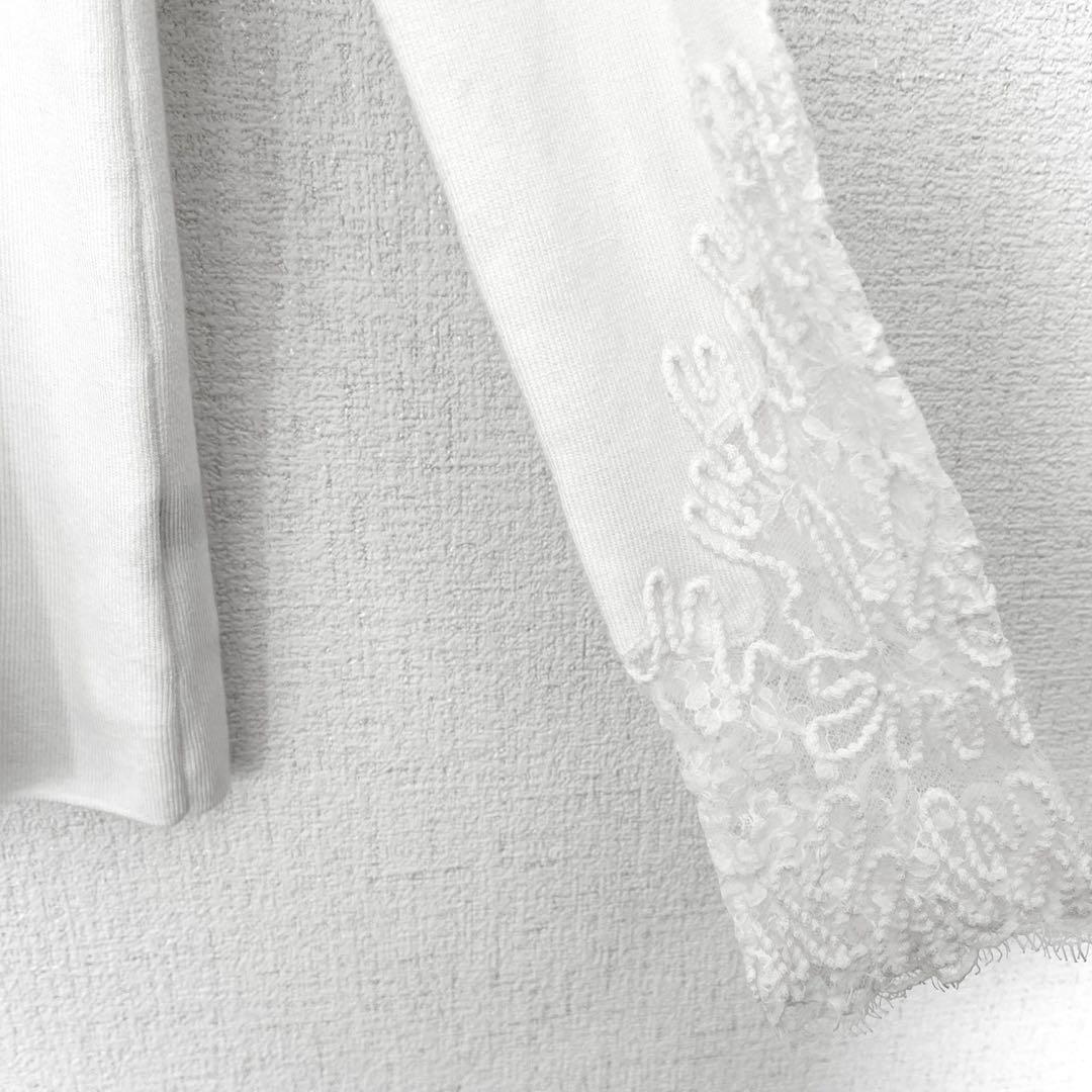 美品　ディノス　DAMA collection レース＆コード刺繍プルオーバー白