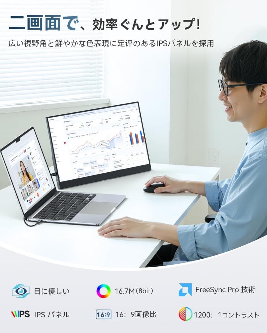 モバイルモニター 15.6インチ モバイルディスプレイ 自立型 薄型 軽量