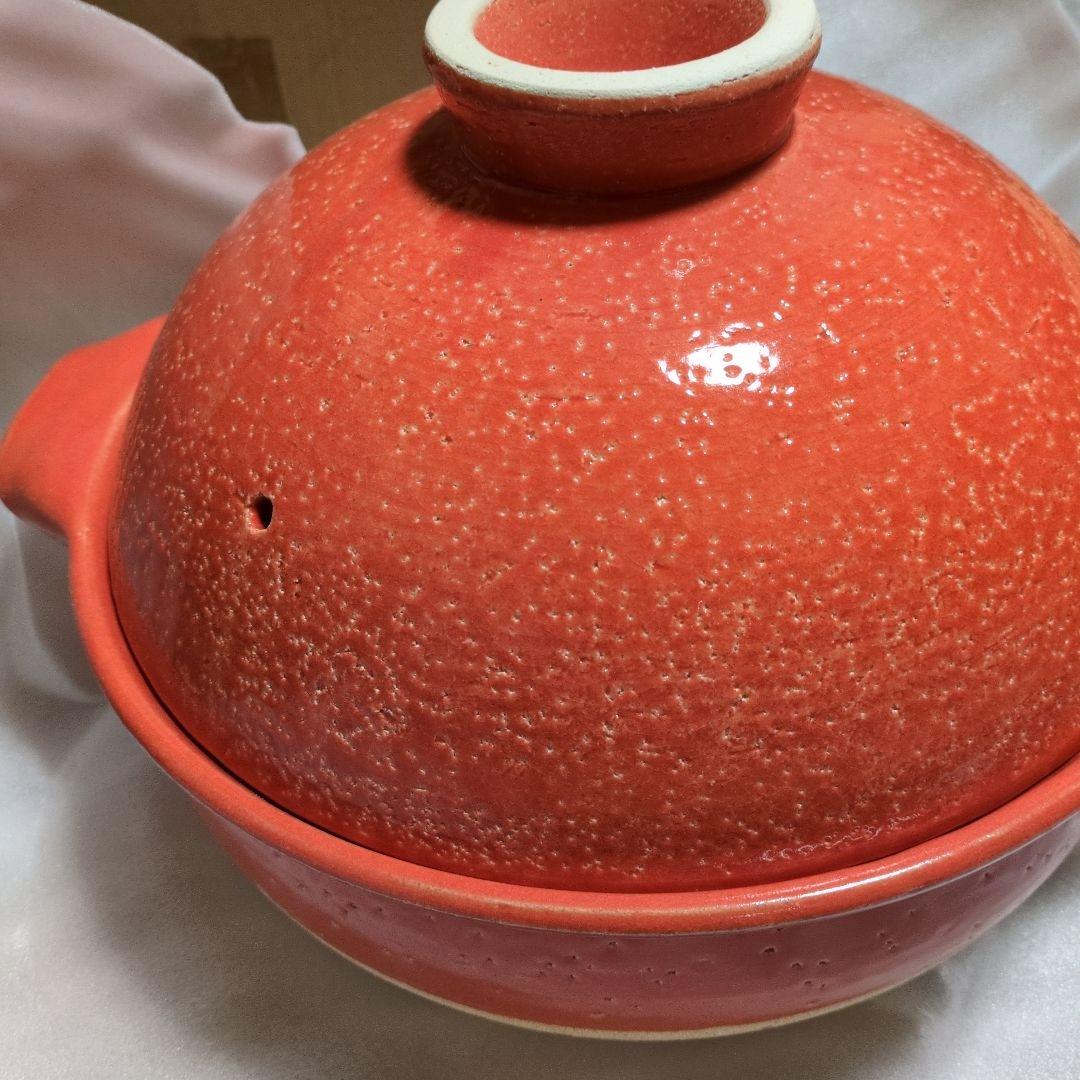 新品未使用　慎之介鍋　オレンジ　土鍋 伊賀焼　長谷園　取扱説明書付き