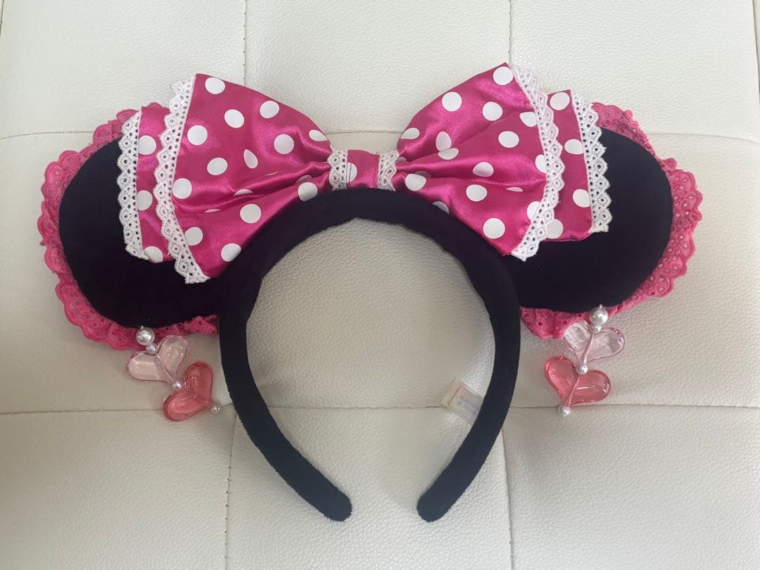 ディズニーカチューシャピンクイヤリングドット