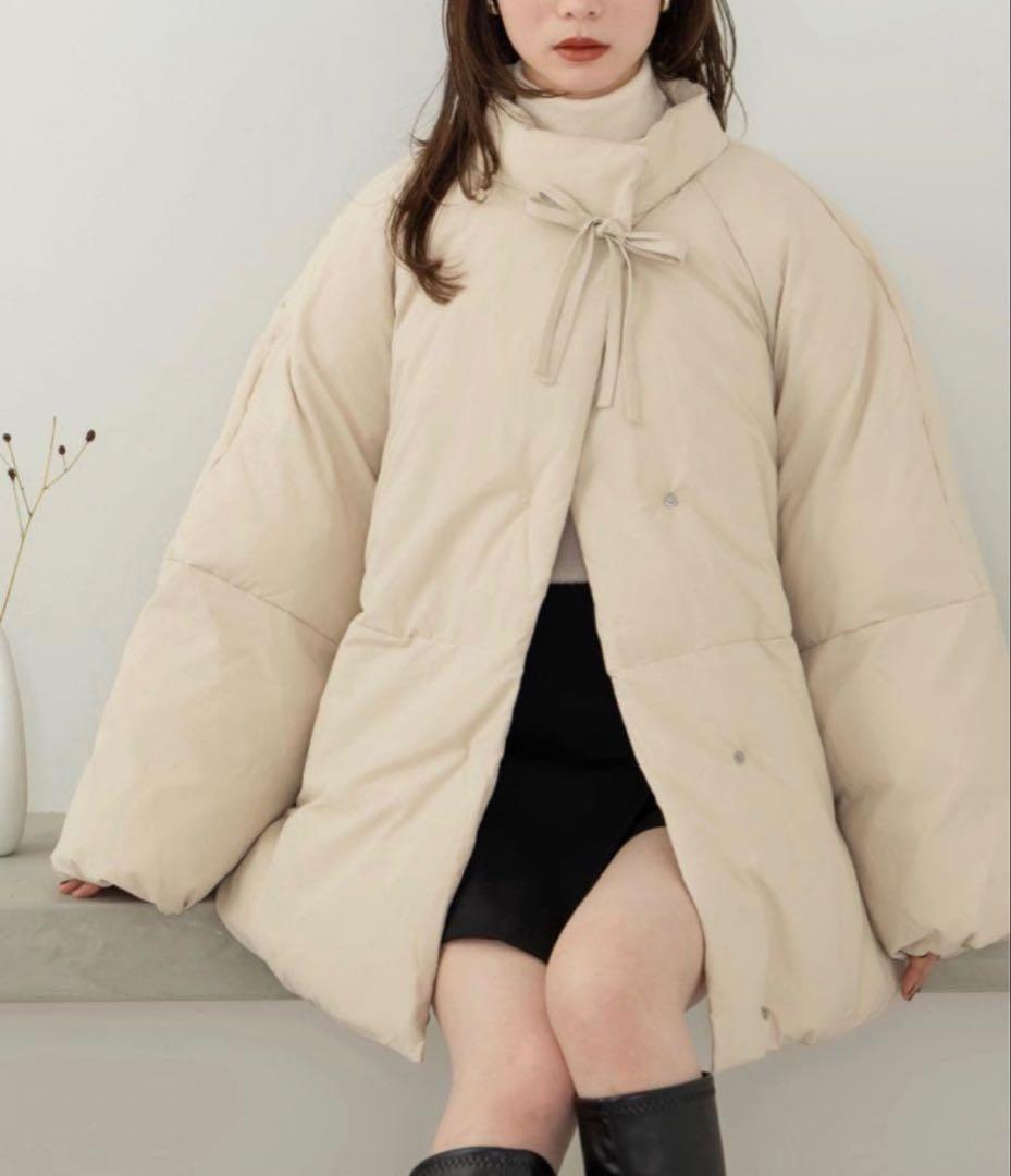 hinari 中綿リボンミドルコート　Sサイズbeigeベージュ