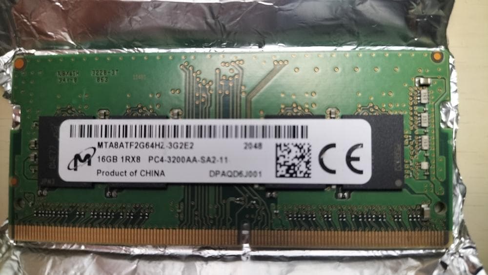 Micron社製16GB DDR4メモリ PC4-3200 2枚組（32GB）