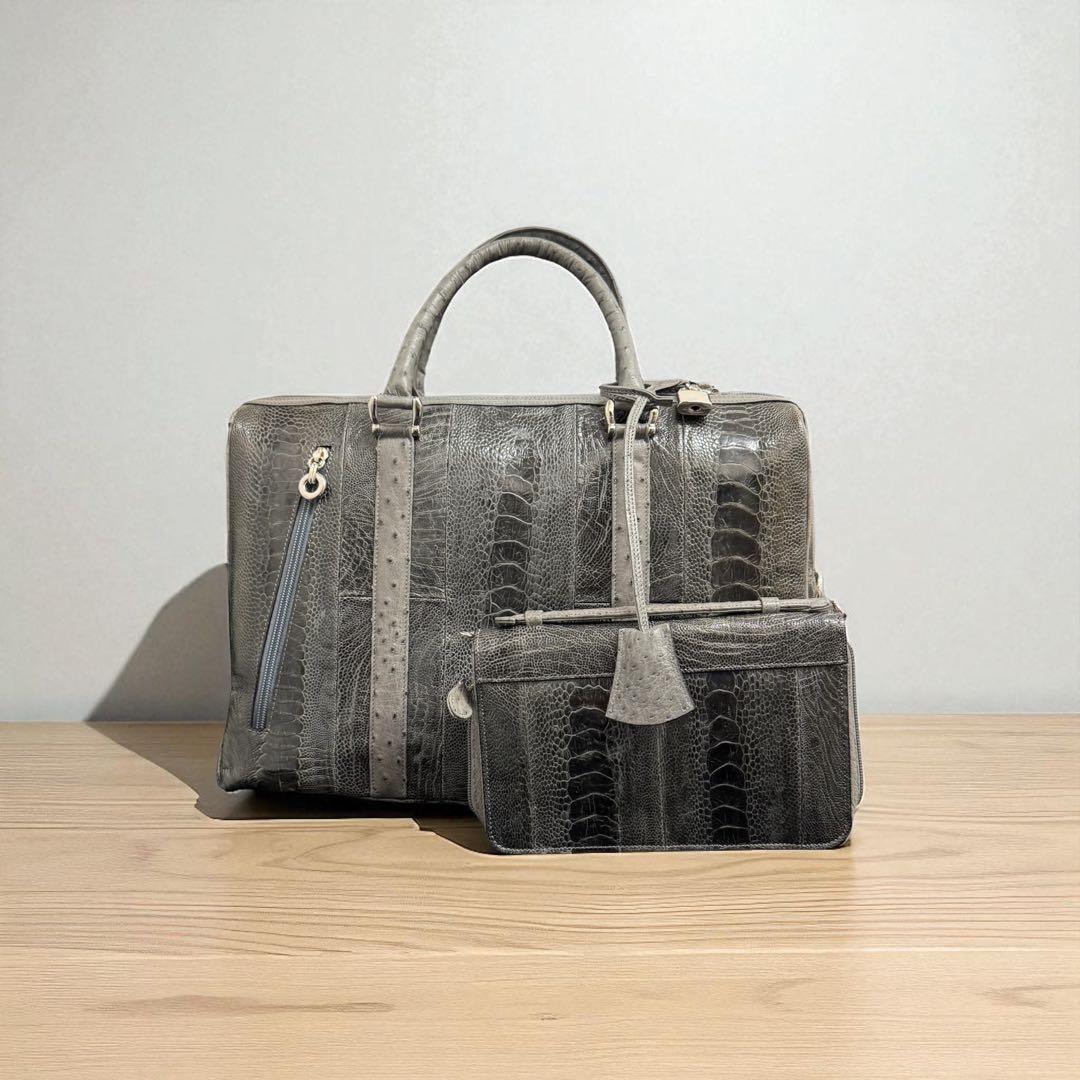 オーストリッチ　ボストンバッグ、セカンドバッグセット