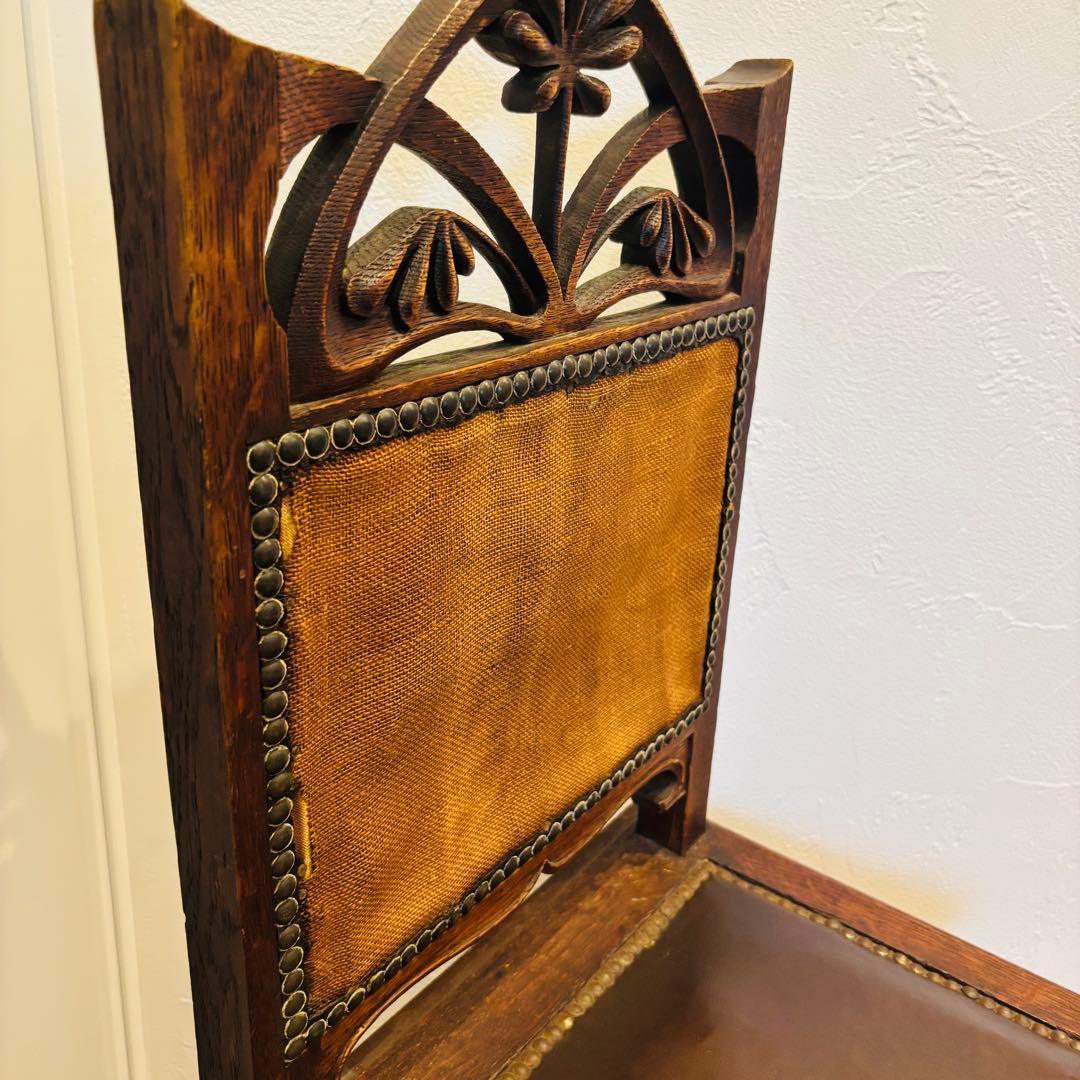 アンティーク チェア 英国 本革 真鍮鋲 ヴィクトリア 一点物 即発送