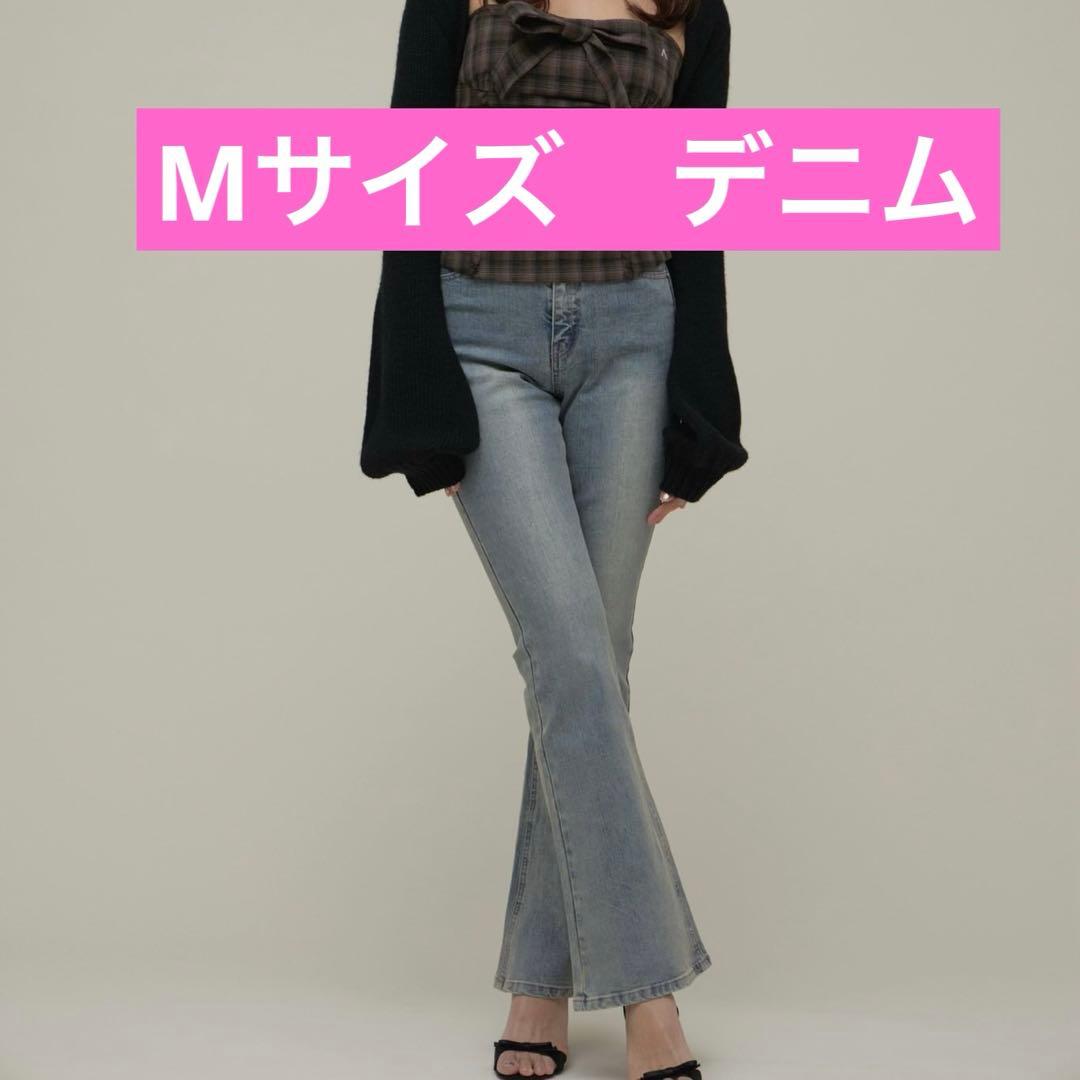 パンツ andmary Mary logo flare denim blue beige