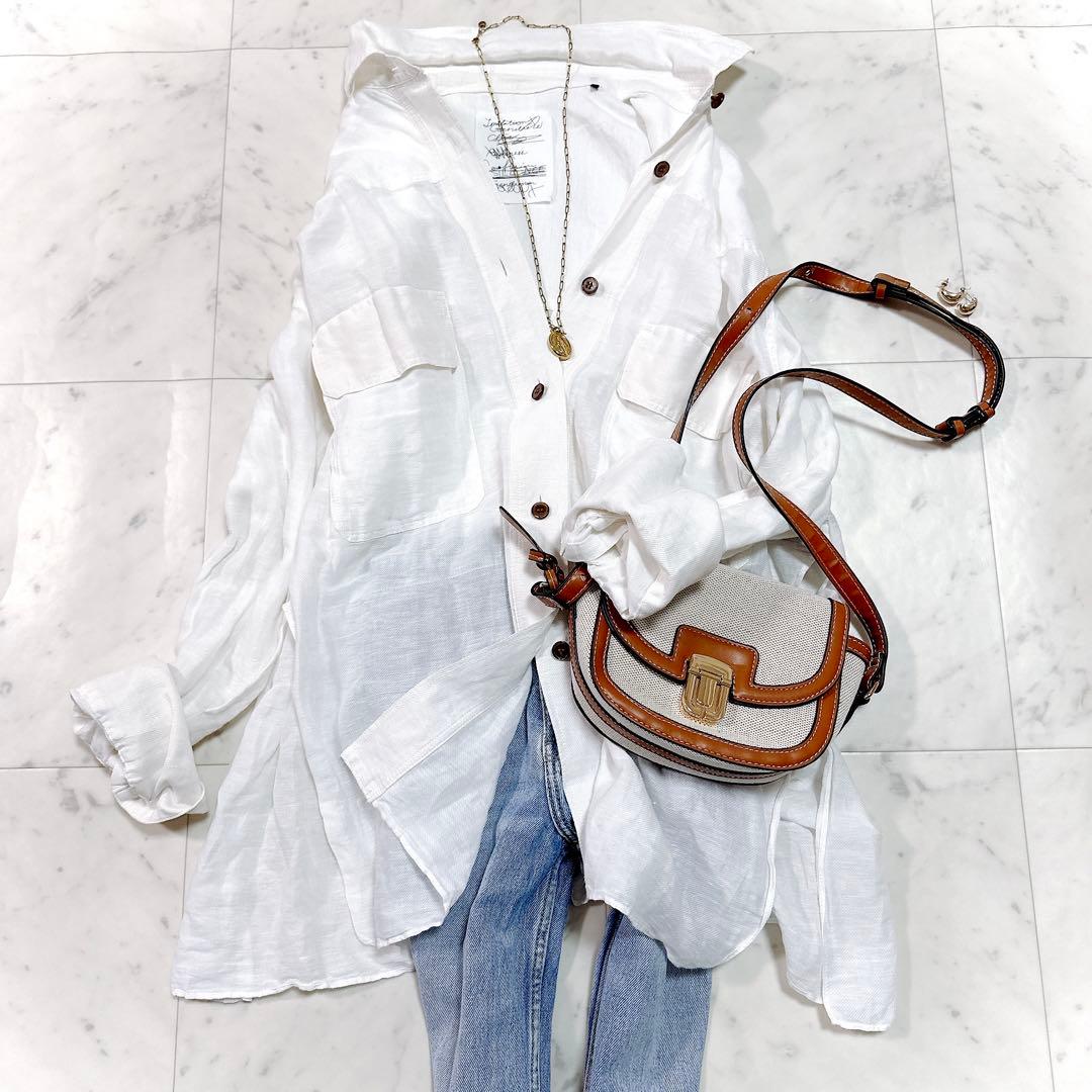 美品 定価3.9万 カオス バサランカディーシャツ リネン ホワイト　フリー