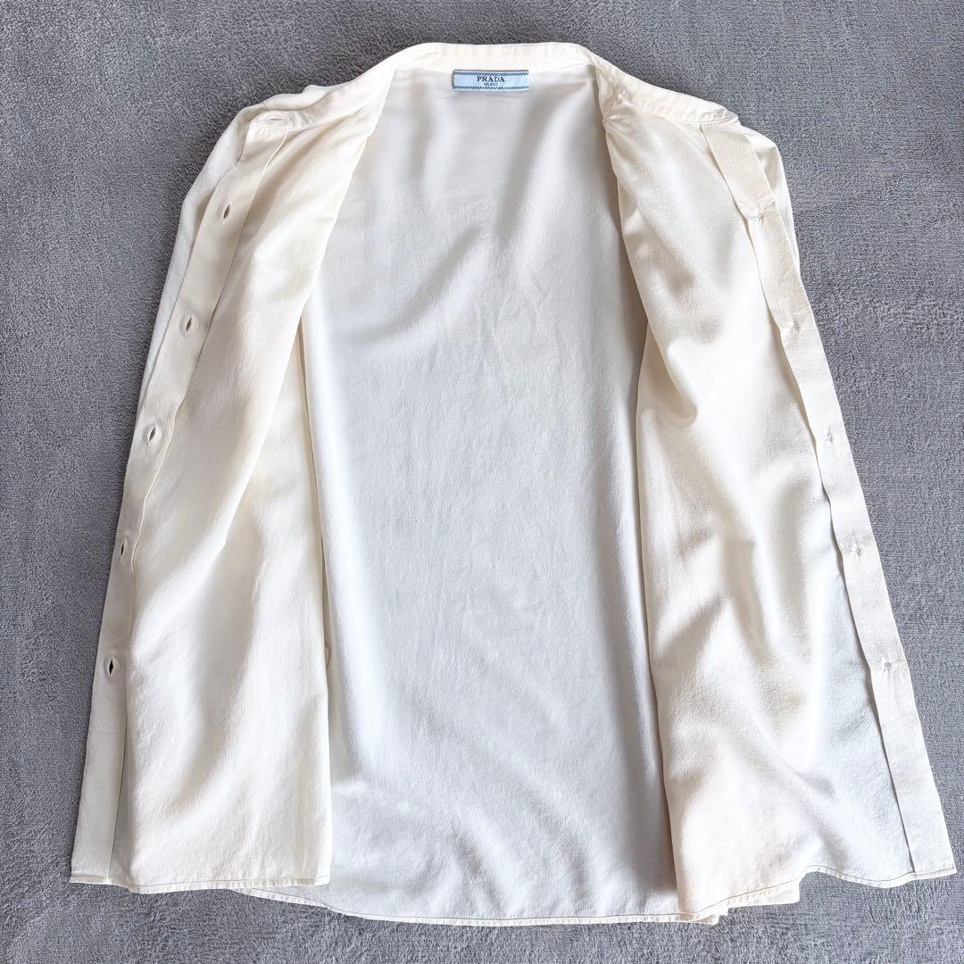 yumiso様プラダ ブラウス ボウタイ リボンタイ シルク100% アイボリー
