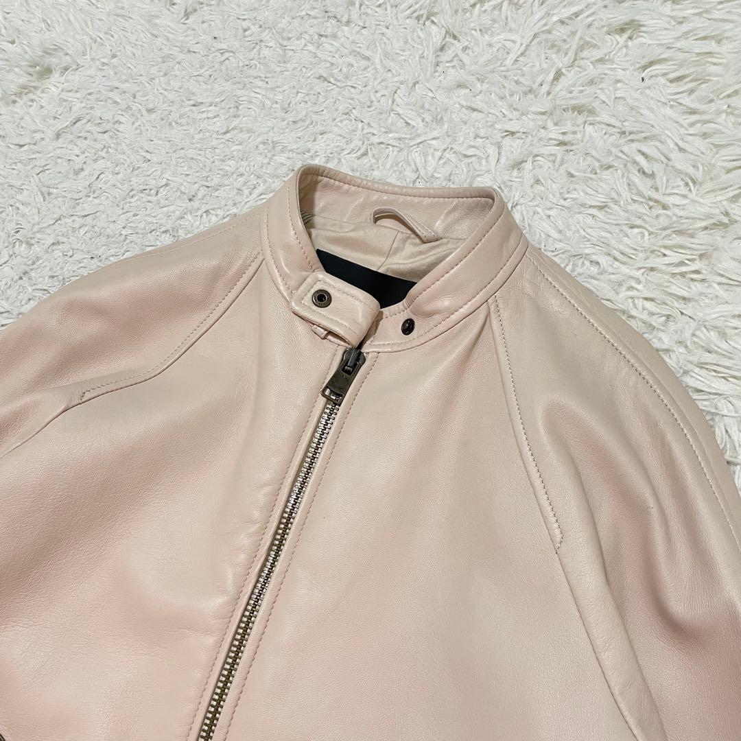 美品/現行モデル コーチ ラムレザージャケット ピンクベージュ クロップド L