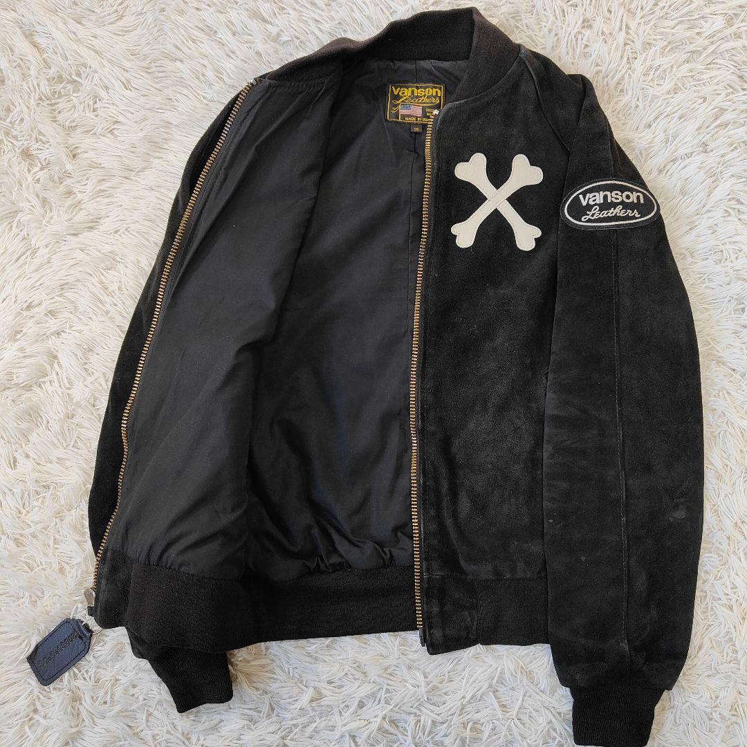 VANSON 9TJV クロスボーン　バックドロップ別注　スエードレザー　黒