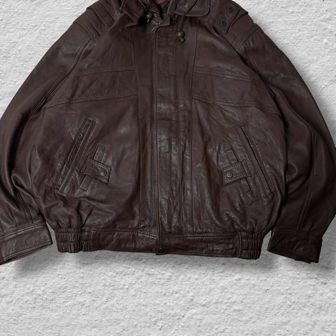 N vintageレザージャケット90sブラウン本革A2ジャケット短丈古着